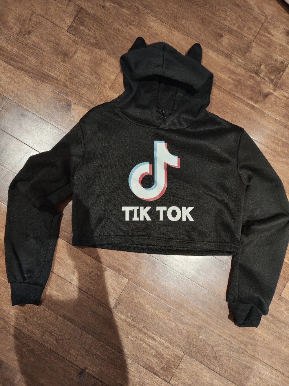 TikTok Black Cropped Hoodie with Logo